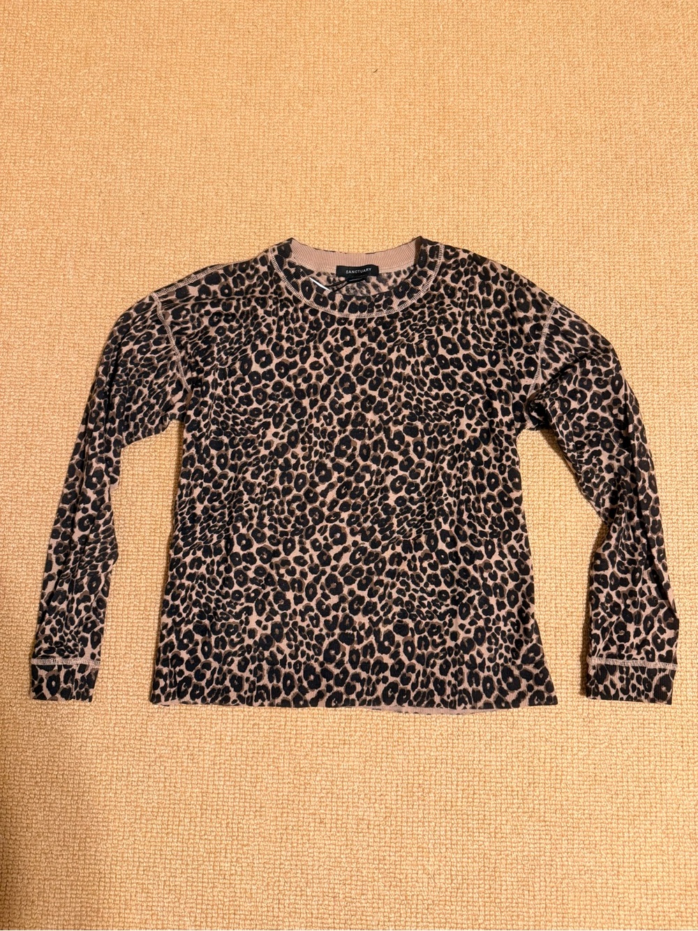 Sanctuary Leopard Print Crewneck Sweater - Taupe & Black size XS